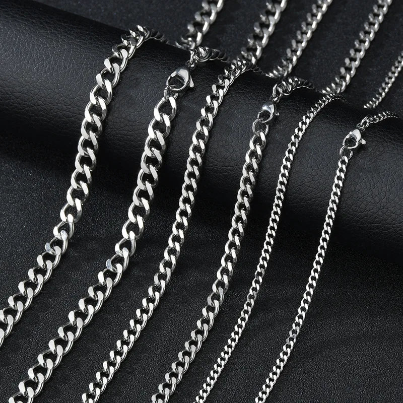 3mm Men's Cuban Chain Necklace Simple Stainless Steel Necklace Fashion Titanium Steel Jewelry Trend Accessories Gift