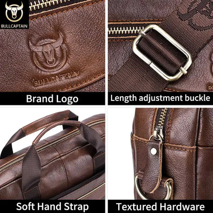 BULLCAPTAIN Briefcase Shoulder Messenger Bags Men's Genuine Leather 14-inch Laptop Bag's Men's Briefcase Office Business Handbag