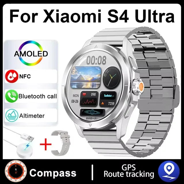 New For Xiaomi S4 Ultra Outdoor Sports Smart Watch Men 1.53 inch AMOLED NFC GPS Compass Heart rate Waterproof BT Call Smartwatch