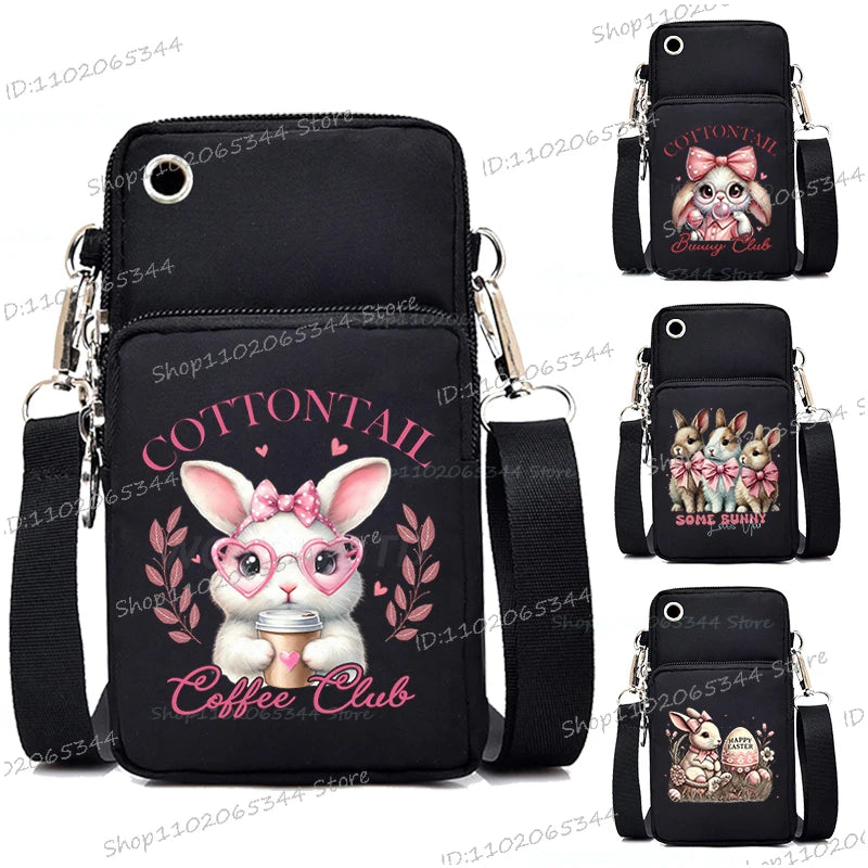 2025 Zipper Mobile Phone Bag Cartoon Rabbit Graphics Women's Shoulder Purses And Handbags Girls Fashion Easter Crossbody Bags