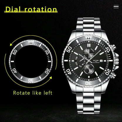 Luxury Men's Business Watches Men Silver Stainless Steel Quartz Watch Male Luminous Clock