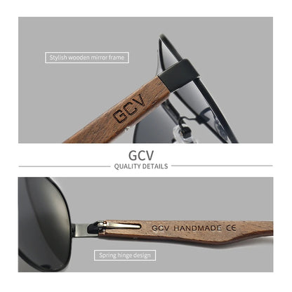 GCV 2022 New Handmade Wood Pilot Sunglasses Polarized Men's Glasses UV400 Protection Mirror Eyewear Walnut Wooden Oculos G369