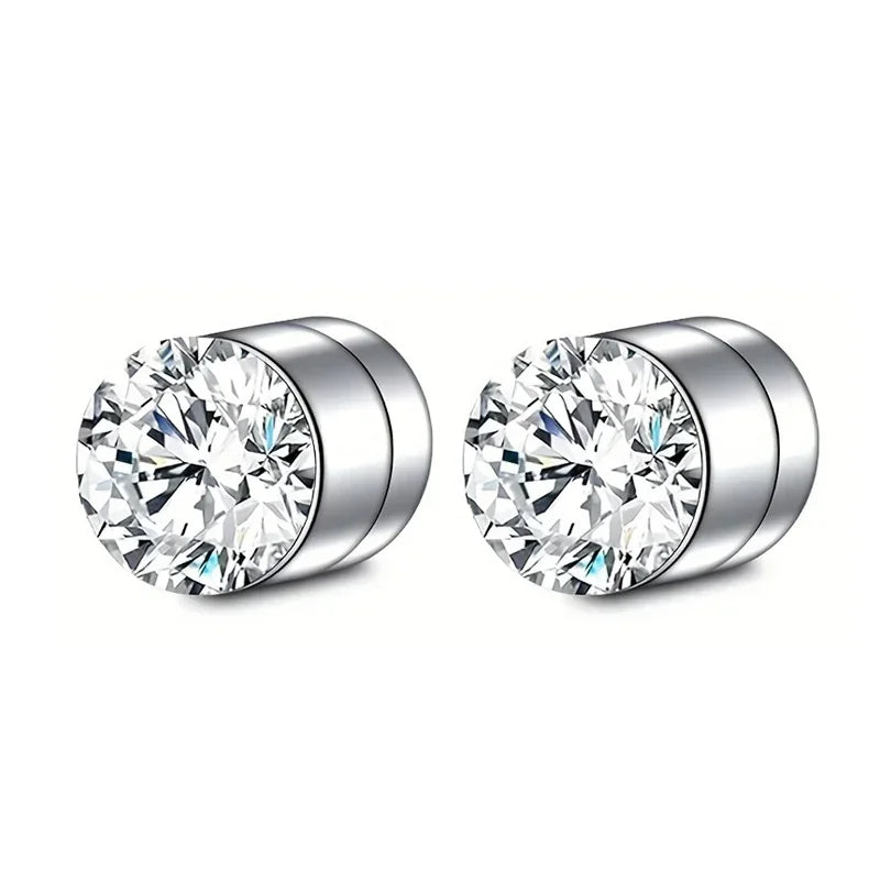 1 Pairs Crystal Strong Magnetic Ear Stud Clip Earrings for Men Women Punk Round Zircon Magnet Earrings Non Piercing Jewelry