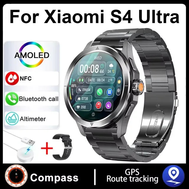 New For Xiaomi S4 Ultra Outdoor Sports Smart Watch Men 1.53 inch AMOLED NFC GPS Compass Heart rate Waterproof BT Call Smartwatch