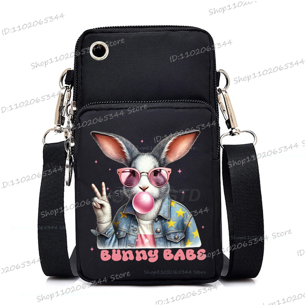 2025 Zipper Mobile Phone Bag Cartoon Rabbit Graphics Women's Shoulder Purses And Handbags Girls Fashion Easter Crossbody Bags