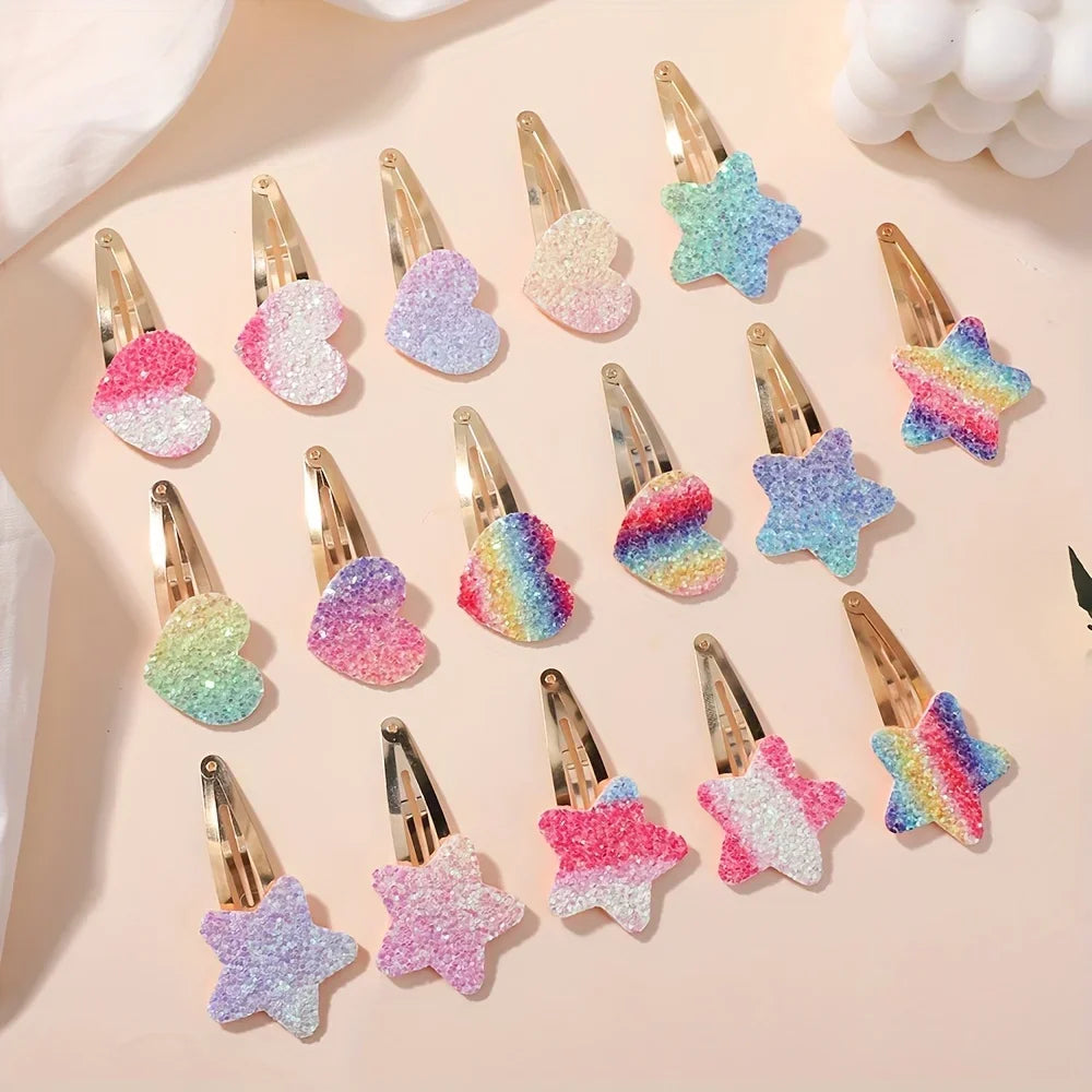 16Pcs Geometric  Hair Clip Glitter DropletColorful Gradient Children Bangs BB Alloy Hairpins Girls Headclips  Hair Accessories