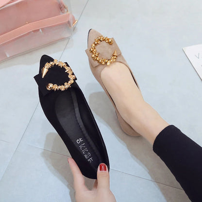 Spring and Autumn Casual Fashion Pointed Toe Comfortable Non-slip Wear-resistant Simple Metal Decorative Women's Shoes