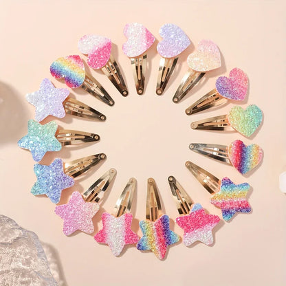 16Pcs Geometric  Hair Clip Glitter DropletColorful Gradient Children Bangs BB Alloy Hairpins Girls Headclips  Hair Accessories