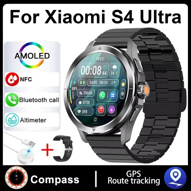 New For Xiaomi S4 Ultra Outdoor Sports Smart Watch Men 1.53 inch AMOLED NFC GPS Compass Heart rate Waterproof BT Call Smartwatch