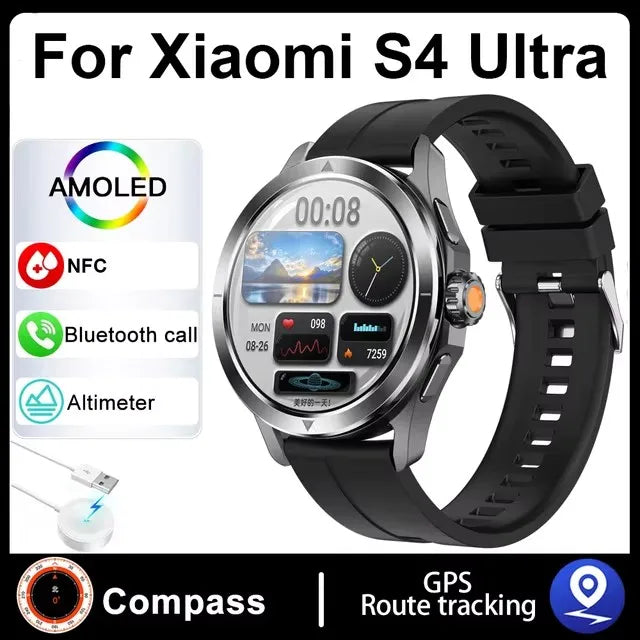 New For Xiaomi S4 Ultra Outdoor Sports Smart Watch Men 1.53 inch AMOLED NFC GPS Compass Heart rate Waterproof BT Call Smartwatch