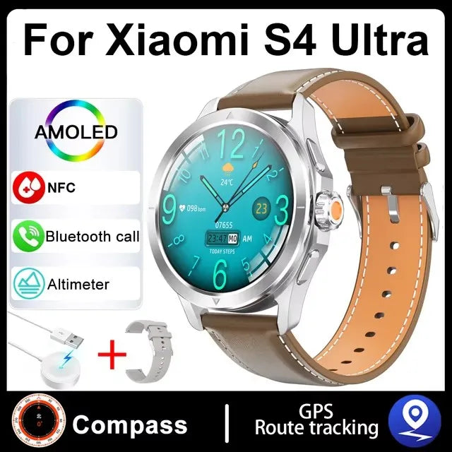 New For Xiaomi S4 Ultra Outdoor Sports Smart Watch Men 1.53 inch AMOLED NFC GPS Compass Heart rate Waterproof BT Call Smartwatch