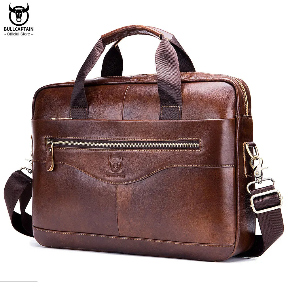 BULLCAPTAIN Briefcase Shoulder Messenger Bags Men's Genuine Leather 14-inch Laptop Bag's Men's Briefcase Office Business Handbag