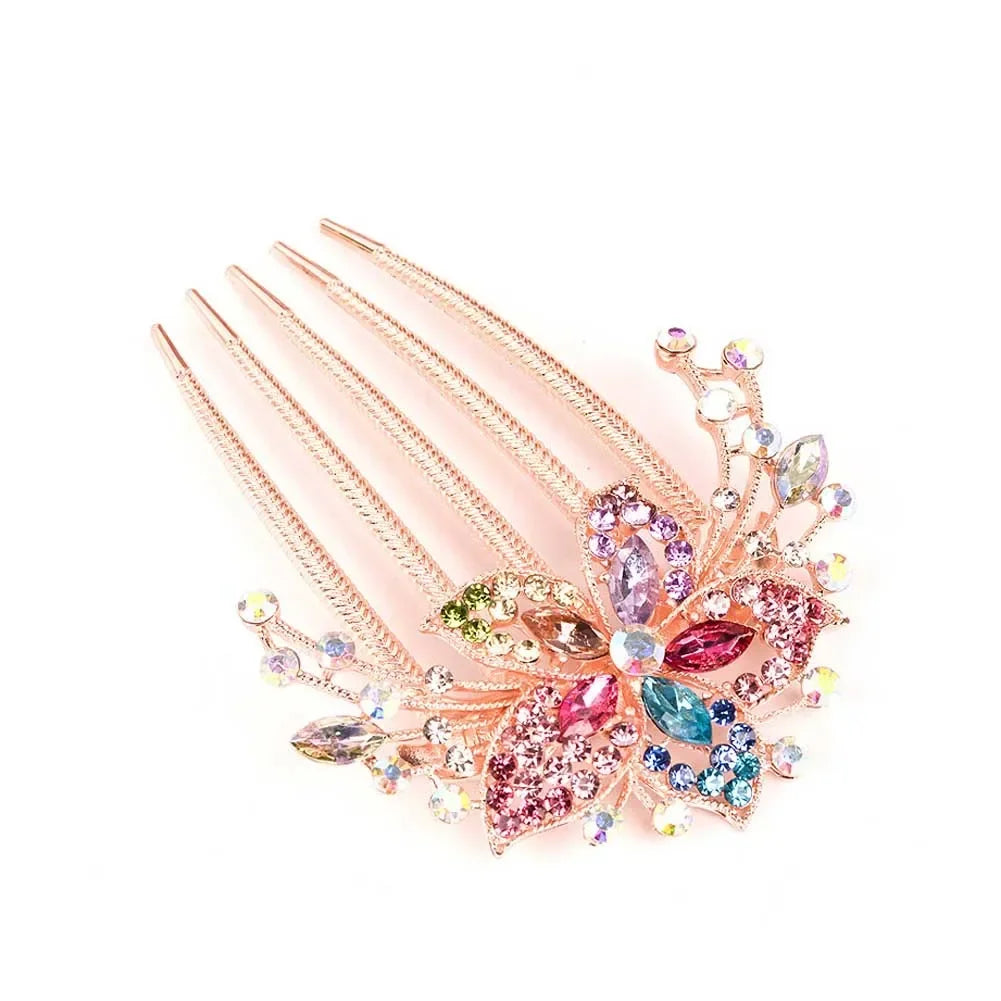 Vintage Flower Crystal Hairclips Fashion Rhinestone Hair Combs Plastic Shiny Hairpins for Women Hair Accessories Gift