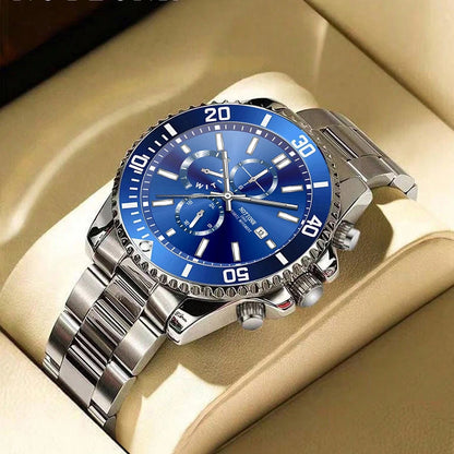 Luxury Men's Business Watches Men Silver Stainless Steel Quartz Watch Male Luminous Clock