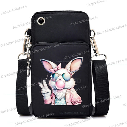 2025 Zipper Mobile Phone Bag Cartoon Rabbit Graphics Women's Shoulder Purses And Handbags Girls Fashion Easter Crossbody Bags