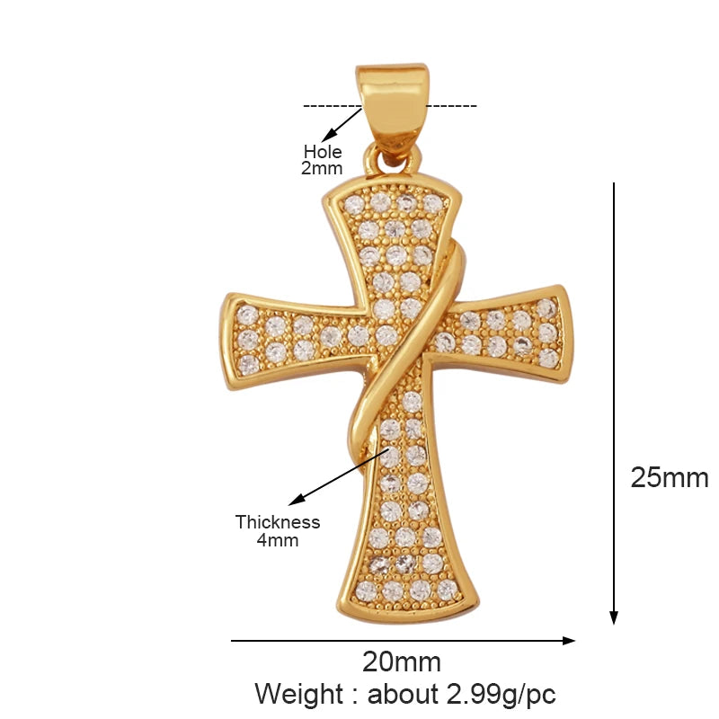 Religious Jesus Cross Charm Pendant,18K Gold Plated Cubic Zirconia CZ Paved,Jewelry Necklace Bracelet Accessories Supplies M73